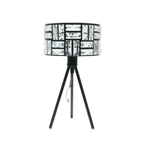 Image of ValueLights | Black Tripod Table Lamp with Clear Acrylic Jewel Drum Lampshade Living Room Bedside Light | Table Lamps, Home Décor & Improvement Essential | Included LED Bulb