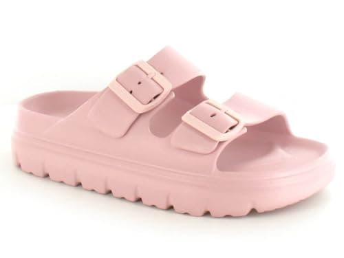 Image of ella Women's Double Buckle Strap EVA Material Chunky Sole Flatform Slider Sandals (Pink, UK Footwear Size System, Adult, Women, Numeric, Medium, 7)