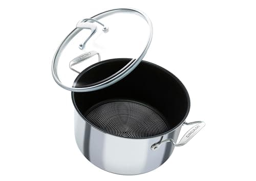 Image of Circulon SteelShield C Series Stainless Steel Stock Pot with Lid 26cm/7.6L - Induction Stock Pot with Hybrid Non Stick, Metal Utensil Safe & Dishwasher Safe Cookware