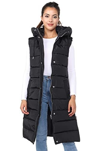 Image of Top Fashion18 Ladies Padded Gilet Longline Hooded Jacket Quilted Winter Wear Long Hooded Side Split Puffer Long Body-Warmer Coat Size 8-18 (S (UK 10), Black)