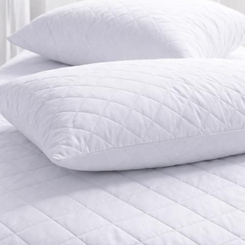 Image of PRIME LINENS Quilted Pillow Protectors 2 Pack with Zip Closure - Ultra Soft Box Pattern Pillow Protector, Breathable Microfiber Pillow Cover 50 x 75cm (Quilted Pack of 2)