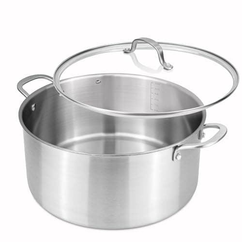 Image of Stainless Steel Cooking Pot – Induction Hob Stockpot with Glass Lid – Oven Safe Non Stick Dutch Oven – 32cm 11.8L – by Nuovva