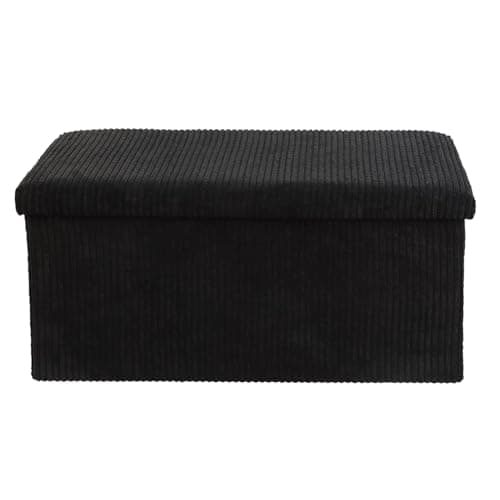 Image of DANIEL JAMES Housewares Folding Ottoman Storage Box – Large Padded Footstool or Storage Chest with Lid for Bedroom, Hallway, Living Room - Corduroy: Black