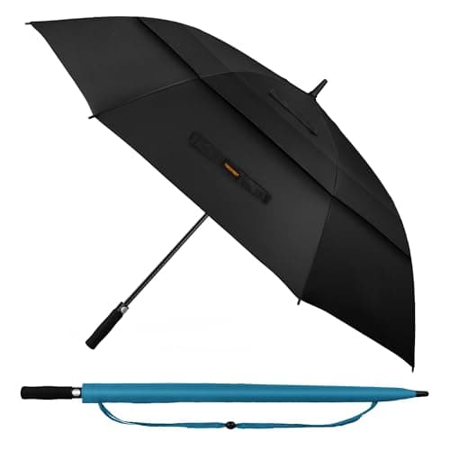 Image of TECKNET Golf Umbrella Large 68 Inch, Windproof Strong Double Canopy Vented, Automatic Open with EVA Grip, Outdoor Sun, Rain, Wind Protection Stick Umbrellas, Black and Cyan