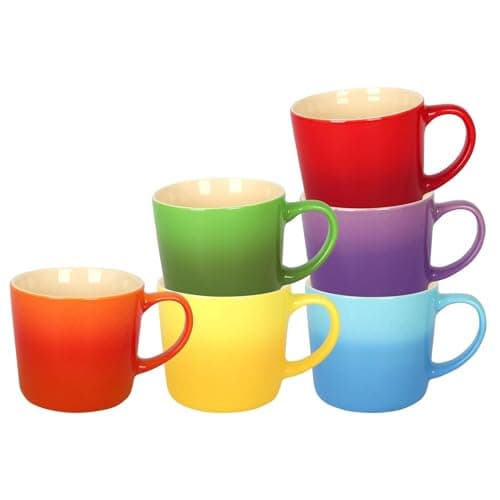 Image of Argon Tableware Multicolour Ombre Coffee Mug 330ml - Pack of 6 - New Bone China Tea Mug, Vegan Friendly Ceramic Cup, Glazed Stoneware Style Drinkware, Microwave Dishwasher Safe
