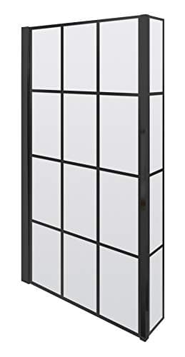 Image of nuie NSBS7BF Pacific | Modern Bathroom Reversible 6mm Toughened Safety Glass Square Black Framed Shower Bath Screen with Fixed Return, 1430mm, Matt Black