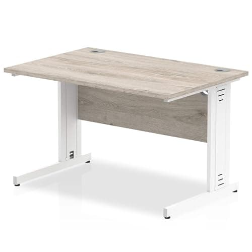 Image of OPO Impulse Freestanding 1000mm Rectangular Desk Silver Cable Managed Leg | Sturdy Build Weather & Heat Resistant Melamine Finish Desk Grey Oak White