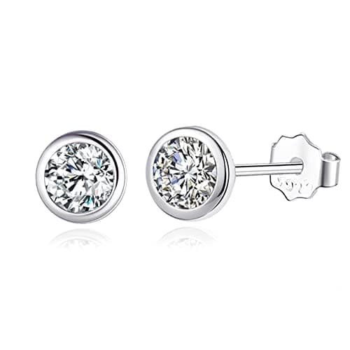 Image of 925 Sterling Silver Small Stud Earrings For Women Men Round Cubic Zirconia CZ Earlobe Cartilage Studs 5mm
