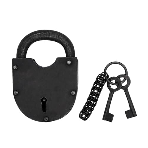 Image of Lord of Battles Iron Padlock Vintage Padlock with Keys and Chainmail Keychain – Medieval Dungeon Lock Heavy Duty Locks for Gates, Doors and Old Trunk