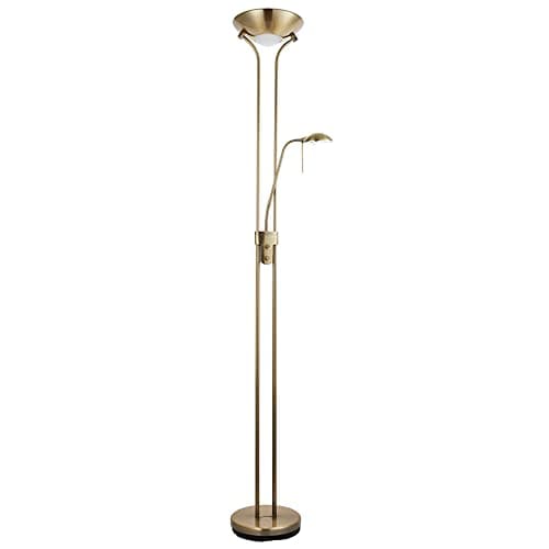 Image of ENDON Rome Mother and Child Floor Lamp - Antique Brass Finish Uplighter Tall Lamp with Reading Light for Living Room - R7s & G9 Bulbs (Not Supplied)