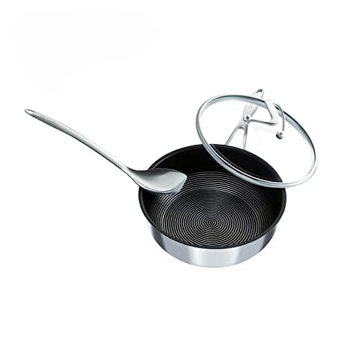 Image of Circulon SteelShield C Series Stainless Steel Deep Frying Pan with Lid 24cm / 3.3L - Induction Saute Pan with Lid & Metal Spoon - Hybrid Non Stick, Metal Utensil Safe & Dishwasher Safe Cookware