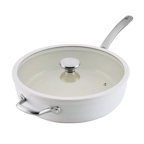 Image of Circulon Halo with LaserDefense 30cm Induction Hob Ceramic Non Stick Saute Pan with Lid – Made Without PFAS, Non Toxic Ceramic Cookware, Dishwasher & Oven Safe Skillet Pan- Pearl White