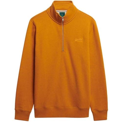 Image of Superdry Vintage Logo Embroidered Henley Half Zip Sweatshirt L Orange