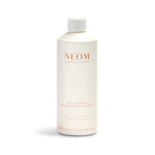 Image of NEOM Real Luxury Magnesium Bath Milk, 300ml I 100% Natural Lavender, Jasmine and Sandalwood I Milky Texture I Relaxing I Soothing I Relieve Sore and Tired Muscles.