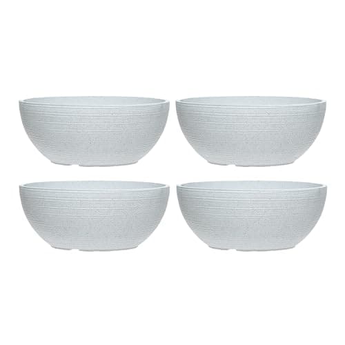 Image of simpa Grooved Speckle Bowl Pot Plastic Planter - Suitable for Indoor or Outdoor Use - 13cm (H) x 35cm (Dia) (4, White)