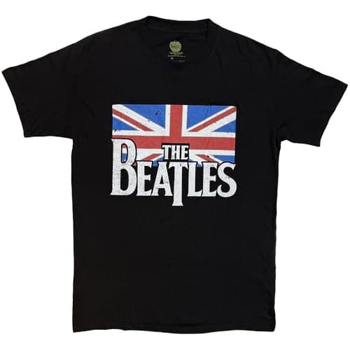 Image of The Beatles Mens Tshirt -M- Drop T Logo & Vintage Flag Black