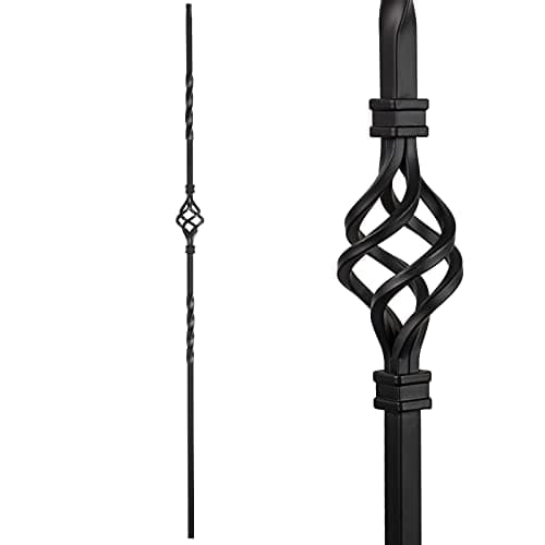 Image of Wrought Iron Balusters – Set of 10 Deck Balusters - Decorative Metal Balusters for Decks – Spiral Stair Railing - 0.5-inch Hollow Basket Iron Spindles – Satin Black Metal Railing – Powder Coated