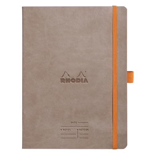 Image of RHODIA 117784C - Taupe Meeting Soft Notebook - A5+ - Pre-Printed Date/Notes/Action - 160 Detachable Pages - 90G Clairefontaine Paper - Bookmark, Pencil Holder - Faux Leather Cover - Rhodiarama