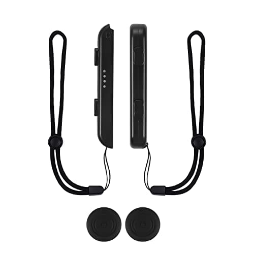 Image of TOYMIS 2 Packs Wrist Strap for Switch Joycon, Replacement Accessories with Joystick Grip Cap Adjustable Elastic Controller Wristband for Joy Con Controller (Black)