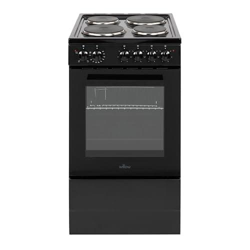 Image of Willow WE50SSB 62L Freestanding Electric Cooker, 50cm Wide Single Cavity Cooker with Solid 4 Zone Plate Hob, 2 Year Warranty - Black