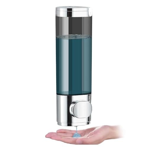 Image of 300mL Soap Dispenser,No Drill Shampoo Dispenser Set Wall Mounted for Bathroom,Single Chamber Simple Human Plastic Body Wash Shower Gel Shampoo Conditioner Container (Silver)