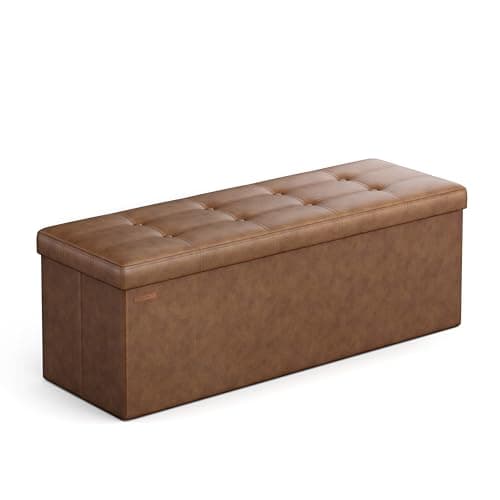 Image of SONGMICS MAZIE Collection - Storage Ottoman Bench, 110 cm Folding Foot Rest Stool, End of Bed Bench, Easy Assembly, for Living Room, Bedroom, Entryway, Coffee Brown LSF070K20