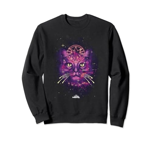 Image of Captain Marvel Goose The Cat Purple Hue Galaxy Portrait Sweatshirt