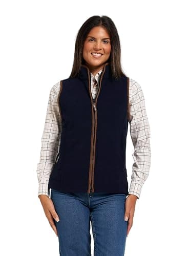 Image of JACK PYKE Ladies Countryman 300g Thermal Fleece Gilet for Women, Lightweight Ladies Gilet and Bodywarmer with Faux Antiqued Leather Trim, Ideal for Outdoor Adventures - Navy Large