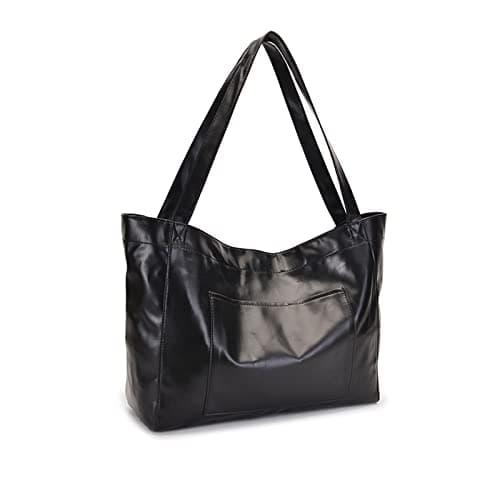 Image of NICOLE & DORIS Large Shoulder Bags for Women Shopping Bag Soft Leather Travel Tote Bag Casual Work Bag Lightweight Handbags Hobo Bags Black