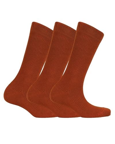 Image of alsestudio Mens Cotton Rich Ribbed Super Soft Socks 3 Pairs Pack Silk Touch Mid Calf & Crew Smooth Toe Seamless Breathable Socks, Burnt Orange