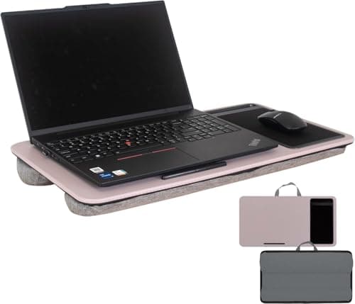 Image of HYFIVE Laptop Tray with Cushion Lap Desk Pillow Portable Laptop Table Tablet Lap Table Built-in Mouse Pad and Phone Holder Slot for Bed Table Sofa Pale Pink Pastel Girl's Laptop Desk - PINK