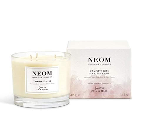 Image of NEOM- Complete Bliss Scented Candle, 3 Wick | Blush Rose, Lime & Black Pepper | Essential Oil Aromatherapy Candle | Scent to De-Stress