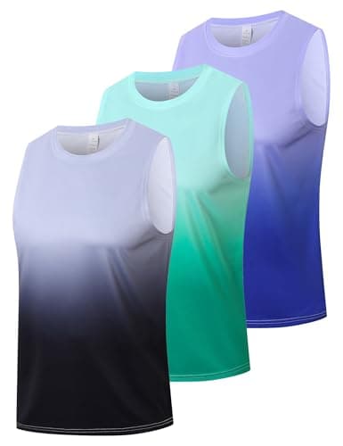 Image of LUWELL PRO 3 Pack Mens Tank Top for Men Sleeveless T-Shirts Gym Vest Quick Dry Moisture Wicking Breathable Training Athletic Running Sports Workout (T5100-Purple-Green-Black Gray-L)