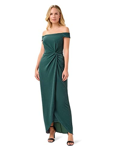 Image of Adrianna Papell Women's Metallic Knit Column Gown, Hunter, 12