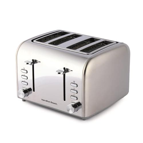 Image of Hamilton Beach Toaster 4 Slice, Rise, 1600W, Brushed & Polished, Stainless Steel, 6 Variable Browning Levels, Removable Crumb Tray, Defrost, Cancel & Reheat Settings, Silver - HB5729