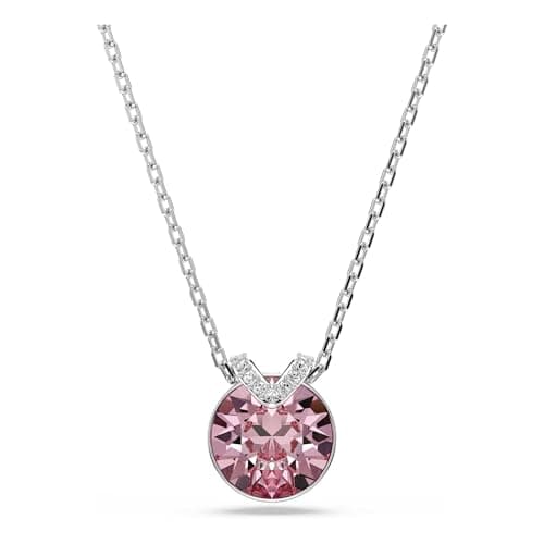 Image of Swarovski Bella V Pendant Necklace, Pink Round-Cut Crystal in a Rhodium-Finished Setting, Part of the Bella Collection