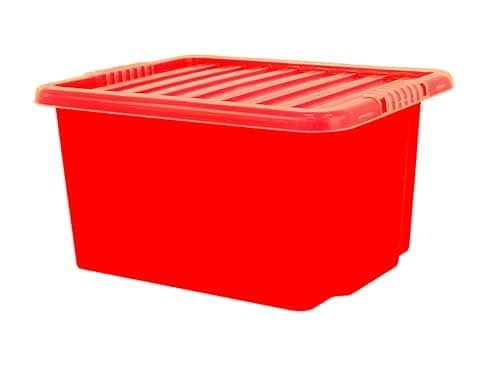 Image of Pemienterprize Ltd 24L Red Plastic Containers with Lids Stackable Cupboard Organising Crates Toys Shoes Stationery Tools Storage Boxes for Garage Office Kitchen Garden