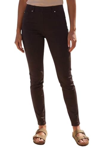 Image of Roman Originals Jeggings for Women UK Jean Ladies Stretchy Trousers Denim Leggings High Waist Rise Pull On Skinny Straight Leg Cotton Pants Smart Casual - Chocolate (31 inch) - Size 16