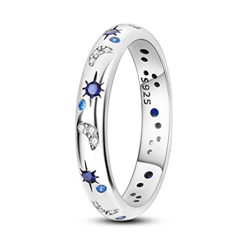 Image of NARMO 925 Sterling Silver Rings for Women Blue Moon and Star Stackable Ring Size S