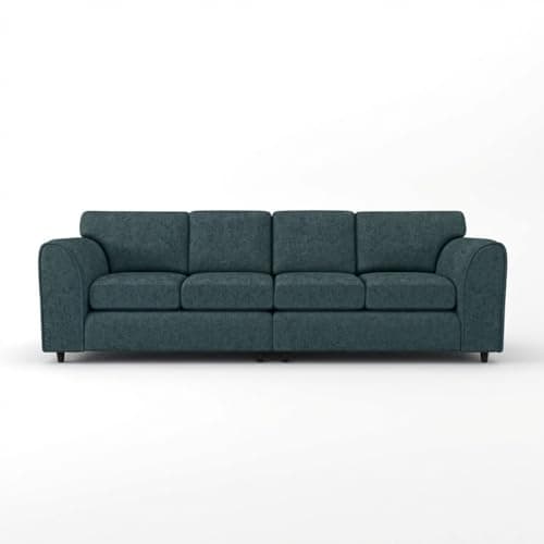 Image of Gamzo 4 Seater Sofa - Full Back Firm Seating Couch with Strong Wooden Frame & Padded Armrest | Alaska Fabric Couch for Living Room (Teal)