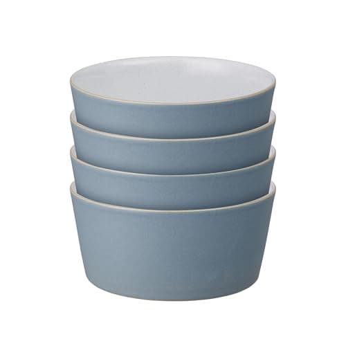Image of Denby - Impression Blue Straight Rice Bowls Set of 4 - Dishwasher Microwave Safe Modern Crockery - Ceramic Stoneware Tableware