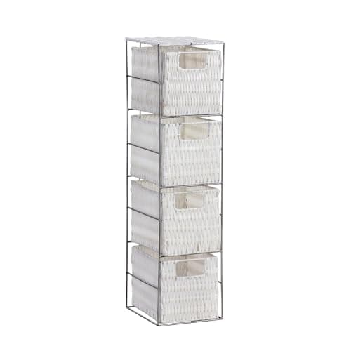 Image of Home Source Bathroom Chest of Drawers, 4 White Seagrass Storage Baskets, Silver Metal Frame, 65cm