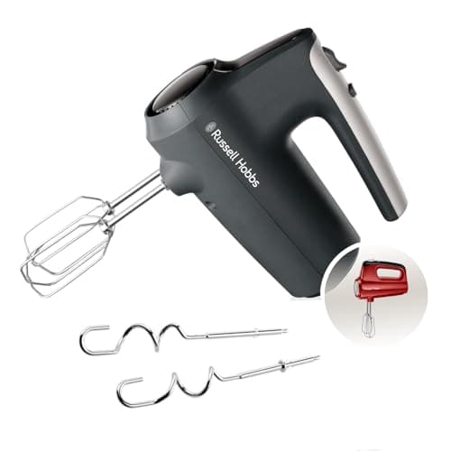 Image of Russell Hobbs hand mixer (electric baking whisk, 5 speeds + turbo mode, dishwasher safe chrome beaters and dough hooks, 350 W peak power) Desire Matte Charcoal 27141-56