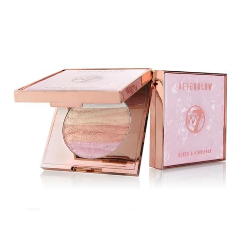 Image of W7 Afterglow Blusher & Highlight Compact - Pink & Gold Glowing Pressed Powder Compact
