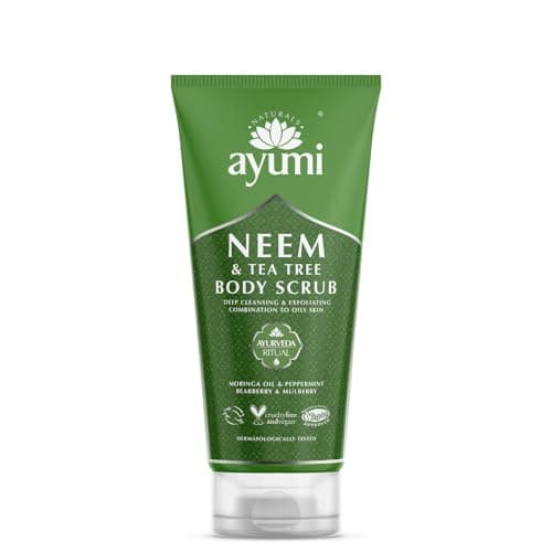 Image of Ayumi Exfoliating Body Scrub with Neem | Tea Tree Oil Scrub for Oily Skin | Back Acne Treatment with Neem Scrub | Nettle Leaf to Soothe Itching | Body Scrub for Women & Mens Skincare Rituals |200 ml
