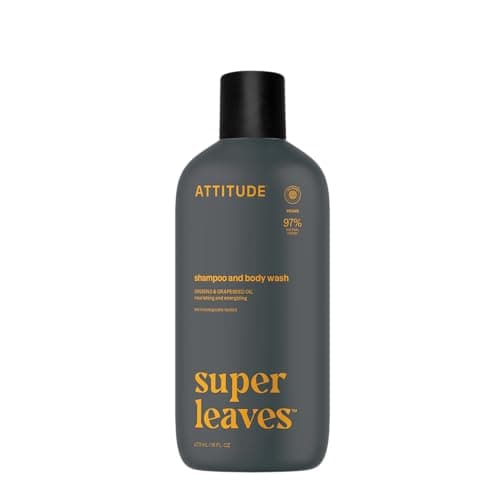 Image of ATTITUDE 2-in-1 Body Wash and Hair Shampoo, EWG Verified Shower Gel, Dermatologically Tested, Made with Naturally Derived Ingredients, Vegan Personal Care, Ginseng and Grapeseed Oil, 473 mL