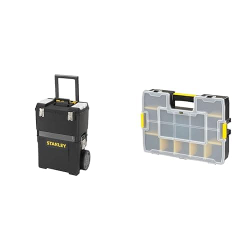 Image of Stanley Mobile Work Centre Toolbox, 2 Tier Stackable Units, 1-93-968 & Professional Organiser, Tool Box, Tool Organiser, Sort Master Seal Tight STA194745