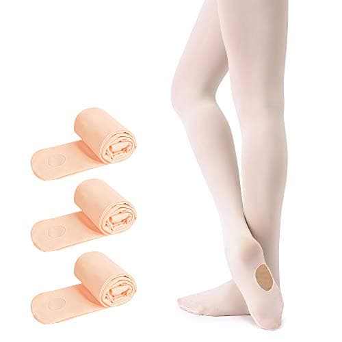 Image of Soudittur Ballet Tights Convertible Pink for Girls Women Transition Dance Footed Tights with Holes 90 Denier Ultra-soft & Stretch (3 Pairs Pack, S (110-125 cm))