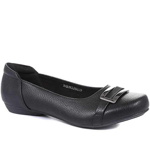 Image of Pavers Ladies Wide Fit Slip-On Pump in Black - Durable Easy Clean Faux Leather - Supportive Lightweight Sole for Everyday Elegance - Size UK 5 / EU 38