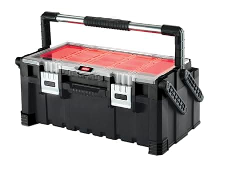 Image of Keter 17187311 Tool Box Including Assorted Master Pro Series Cantilever Tool Box 22 Inches Plastic Red